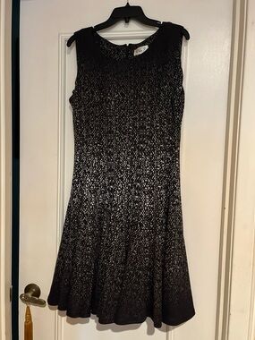 Eliza J Black & Silver Sleeveless Midi Fit-and-Flare Dress